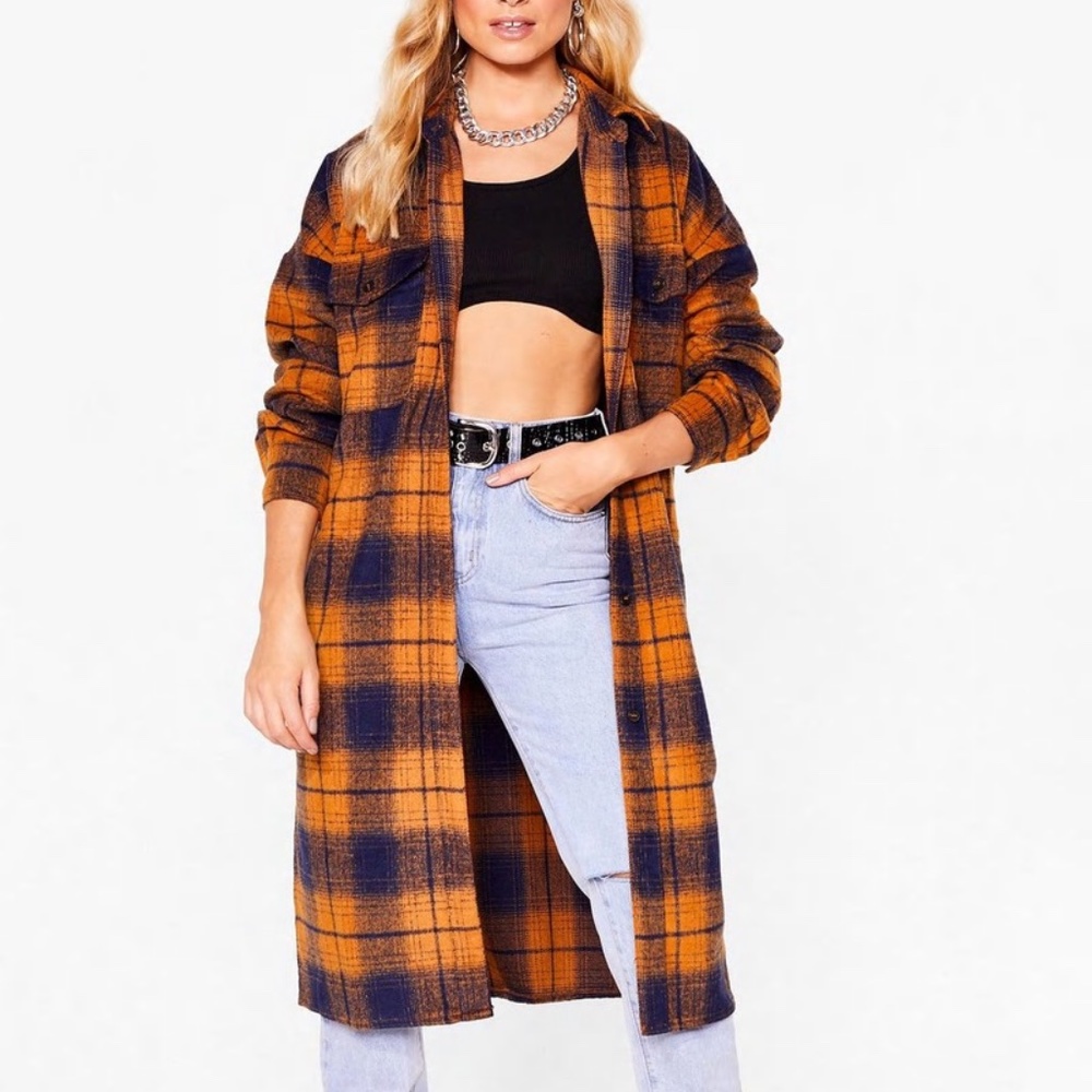 Nasty Gal Longline Plaid Duster Jacket